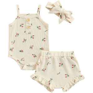 Baby Baby Meisje Tops En Shorts Set Mode Bloemen Jarretel Romper En Korte Broek Met Hoofdband