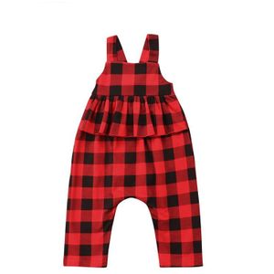 Prinses Kinderen Meisjes Ruche Plaid Mouwloze Overalls Jumpsuits Outfits Kleding