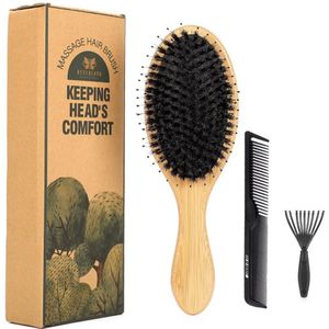 1 Set Varkenshaar Borstel Natuurlijke Anti-Statische Houten Hoofdhuid Borstel Massage Kam Haar Accessoire Voor Styling Rechttrekken