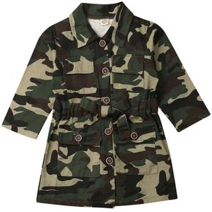1-6T Mode Peuters Baby Meisje Kleding Lange Mouw Geul Casual Camouflage Jacket Knie Jas Uitloper Herfst Winter tops