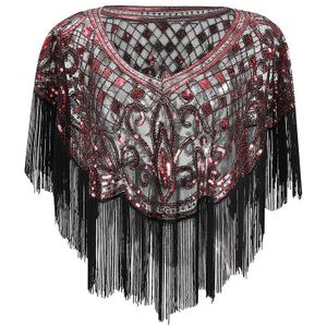 Tonval Vintage 1920s Sjaals Pashmina Kwastje Kralen Flapper Shawl Vrouwen Luxe Sequin Mesh Cape Cover Up Sjaals en Wraps