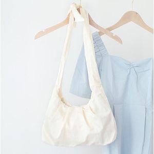 Tiener Nylon Hobo Tas Voor Dagelijks Jeugd Student Japanse Stijl Kleine Size Casual Cellphone Zwart Wit Messenger Bag