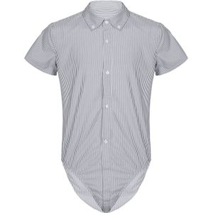 Mens Casual Gestreepte Shirt Overall Een Stuk Blouse Tops Romper Korte Mouw Voorvak Bodysuit Zomer Kantoor Mode Jumpsuit