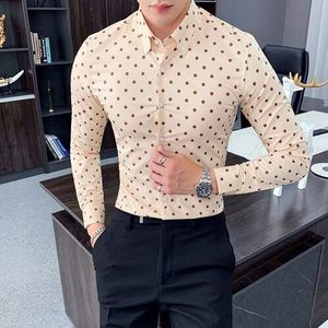 Jurk Shirts Heren Blue Polka Dot Gedrukt Shirts Heren Herfst Retro Top Slim Fit Causale Shirt Mens Korea lange Mouw