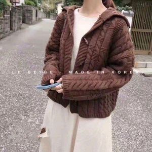 Vest Womens Hooded Trui Losse Enkele Breasted Preppy Stijl Japanse High Street Eenvoudige Pure Kleur Jumper Casual Kleding