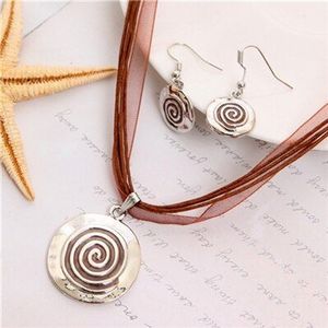 Zoshi Emaille Sieraden Sets Multilayer Leather Rope Ketting Cirkel Hanger Choker Ketting Oorbellen Set Mooie Bruiloft Sieraden