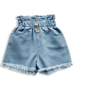 Baby Zomer Meisjes 6M-5T Kinderen Shorts Jeans Blauw Solid Hoge Taille Knop Causale Broek Shorts