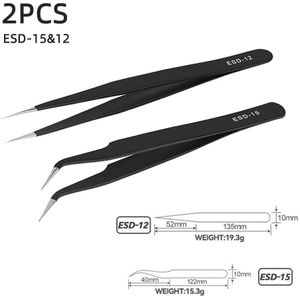 Esd Anti-Statische Roestvrijstalen Pincet Precisie Onderhoud Industriële Reparatie Gebogen Tool Thuis Werken Model Maken