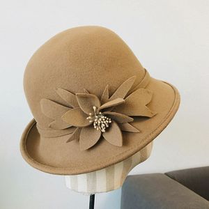 Vrouwen Wol Cloche Emmer Hoed Warme Dames Winter Hoed Kerk Jurk Bruiloft Hoed 1920S Vintage Bolhoed Met Bloem accent