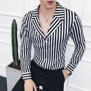 Lente en Herfst Gestreepte Shirt Heren Lange Mouwen Casual Slim Fit Heren Overhemden Camisa Sociale Masculina Smoking Top Blouse