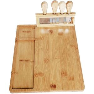 Bamboe Kaasplank Bestek Knif Set Snijplank Met Rvs Messen Koken Gereedschap Kaasschaaf Vork Scoop Cut