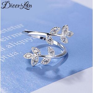 925 Sterling Zilver Crystal Leaf Ringen Voor Vrouwen Maat Verstelbaar Vinger Ringen Meisjes Party Bruiloft Sieraden