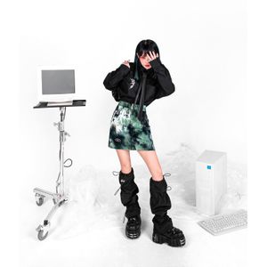 Lente Herfst Girl Punk Harajuku Reflecterende Koord Zwart Wit Mechanische Handgemaakte Been Cover