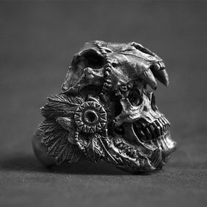 1 Pcs Cool Biker Jongens Mens Ring Vintage Indian Jaguar Warrior Schedel Punk Ringen Sieraden Cadeau Voor Hem Gothic Mannen 'S Skull Ring