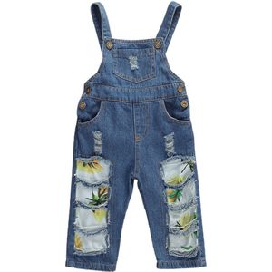 1-4Y Peuter Kids Baby Meisjes Overalls Romper Bloemen Print Blue Denim Button Rechte Lange Broek Rompertjes