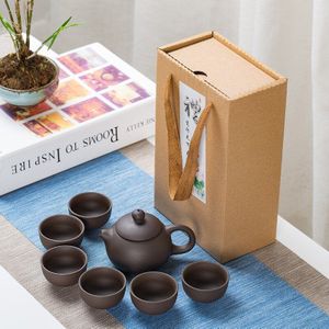 Chinese Reizen Kung Fu Paars Zand Theeserviezen Draagbare Service Gaiwan Thee Cups Theeceremonie Theepot Met Geschenkdoos