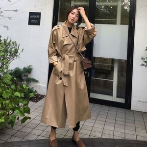 Casual Lange Trenchcoat Vrouwen Sjerpen Plus Size Lente Double Breasted Elegante Kaki Losse Windjack Vrouwelijke Uitloper Herfst