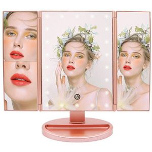 Higu Tri-Gevouwen Tafel Make-Up Spiegel Led Light Touch Screen Vouw Spiegels 180 Graden Verstelbare Tafel Professionele Cosmetische Tool