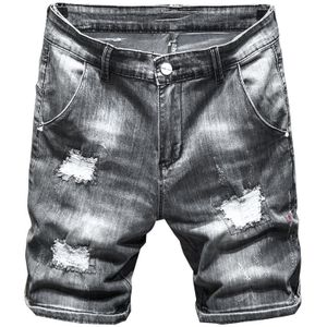 Zomer Mannen Ripped Korte Jeans Casual Slim Fit Grijs Stretch Denim Shorts Mannelijke Kleding