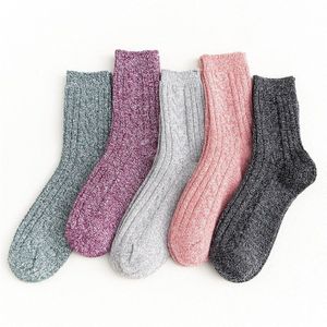5 Pairs Winter Vrouwen Konijn-Wollen Sokken Pure Kleur Super Dikke Warme Kasjmier Vrouwen Sokken