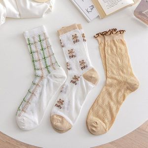 3 Pairs/lot Animals Cartoon Cute Socks Summer Mesh Thin Harajuku Streetwear Long Socks Women Girls Japanese Kawaii Ruffle Socks