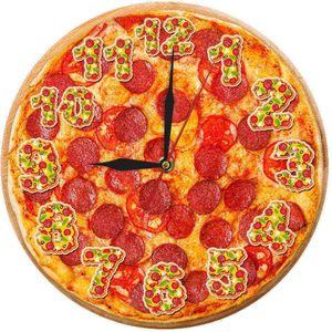 Italiaanse Pepperoni Pizza Voedsel Acryl Wandklok Italiaanse Restaurant Decoratieve Klok Pizzeria Pasta Chef Vintage Klok Horloge