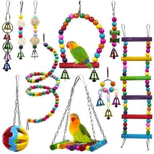 10 Pack Vogelkooi Speelgoed Voor Papegaaien Betrouwbare &amp; Chewable - Swing Opknoping Kauwen Bijten Brug Houten Kralen Bal Bel speelgoed (In Voorraad