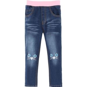 Borduurwerk Kat Meisjes Skinny Jeans Mode Elastische Kids Strakke Jeans Lente Herfst Kinderen Broek Zachte Baby Meisje Casual Jeans