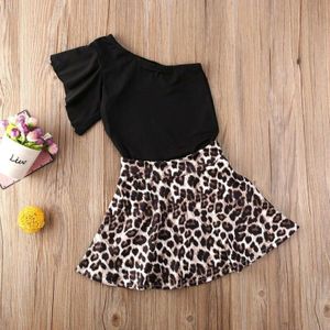 1-6Y Peuter Baby Kid Meisjes Luipaard Kleding Set Ruches Een Schouder Tops + Bow Rokken Outfits Zomer Kostuums Kinderen Kleding