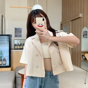 Blazers Vrouwen Korte Drie Kleur Double Breasted Drie Kleuren One Size Zomer Dunne Losse Mooie Koreaanse Stijl Kwaliteiten Streetwear