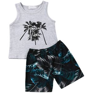 Jongen Shorts Set Effen Kleur Digital Printing Eenvoudige Vest Trend Gedrukt Casual Beach Shorts Jongen Zomer Pak