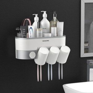 Badkamer Accessoires Sets Magnetische Tandenborstelhouder Met Cup Tandpasta Dispenser Toiletartikelen Magazijnstelling Tandpasta Knijper