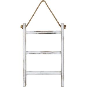 Wall-Opknoping Handdoek Ladder Rustieke Witgekalkte Hout Aanrecht Ladder Boerderij Decor Handdoeken Rack Met Verstelbare Touw