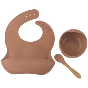 3Pcs Baby Servies Set Pasgeboren Siliconen Slabbetjes + Diner Plaat Kom + Lepel Gerechten Set Q1FE