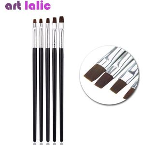 5 Pc Nail Art Tool Set Acryl Uv Gel Salon Pen Flat Brush Kit Puntjes Tool Voor Decoraties Beauty Tools nagellak Borstels