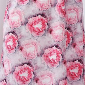 Zacht Roze En Licht Grijs Rose Bloem Gedrukt Chiffon Stof Voor Dress Shirt Stof, Door De Meter, 150Cm Breedte