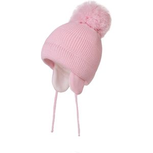 Connectyle Baby Baby Winter Schedel Hoed Fleece Gevoerd Met Oorklep Gebreide Leuke Pom-Pom Effen Kleur Beanie Caps Voor jongens Meisjes