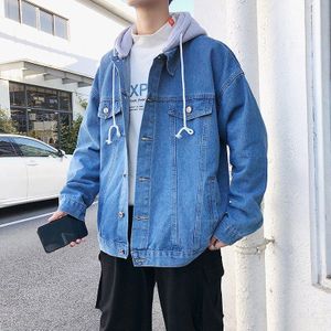 Denim Jas Mannen Koreaanse Stijl Kleding Lange Mouw Harajuku Tops Heren Jassen Hip Hop Solid Simple Alle Match blauwe Jas