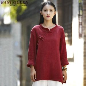 Chinese traditionele kostuum cheongsam top linnen shirt vrouwen elegante katoen en linnen mandarijn kraag blouses AA2510 YQ