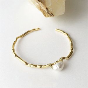 Peri'sbox Gold Onregelmatige Ketting Echt Zoetwater Parel Armband Grote Geometrische Parel Armbanden voor Vrouwen Eenvoudige Sieraden