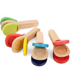 1Pc Houten Percussie Handvat Klappen Castagnetten Board Voor Baby Muziekinstrument Voorschoolse Vroege Educatief Speelgoed