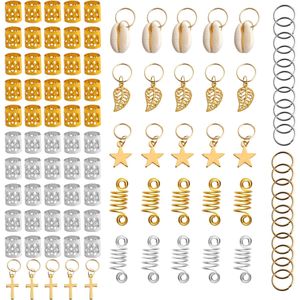 100Pcs Diy Ster Gouden Haar Ringen Sets Voor Zwarte Vrouwen Micro Haar Ring Vlecht Sieraden Spiraal Metalen Microlink Buis charms
