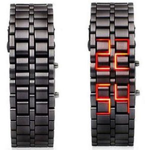 TIke Toker, mode Zwarte Volledige Metalen Digitale Lava Polshorloge Iron Metalen Rode LED Samurai voor Mannen Boy Sport Eenvoudige Wathes 07