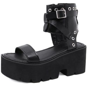 Gdgydh Punk Gothic Platform Sandalen Vrouwen Enkelbandje Open Teen Meisjes Zomer Schoenen En Goedkope Mode Klinknagel Zwart