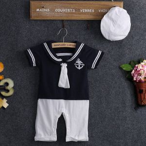 Emmababy Zomer Pasgeboren Baby Boy Kleding Matrozenkraag Romper Playsuit Hoofdband 2 Stuks Outfits Kleding Sunsuit Zomer