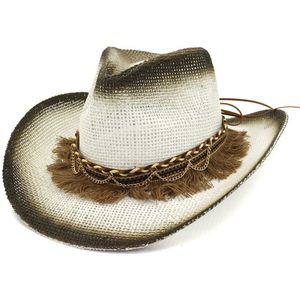 Zomer Handmake Raffia Mannen Western Cowboy Hoed Met Touw Vrouwen Westerse Breed Curling Rand Cap Zon Bescherming Unisex Hoeden AF0035