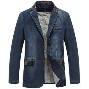 Mannen Jassen Denim Uitloper Lente Herfst Kleding Mannelijke Blazers Past Jeans Patchwork Lederen Slanke Jas Blazer Terno Masculino