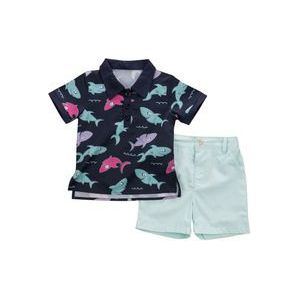 Kinderkleding 2 Stuks Set Peuter Pasgeboren Baby Jongen Korte Mouw Haai Print Top T-shirt + Shorts Kid Outfit kleding Trainingspak