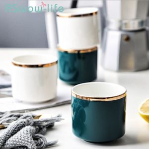 Eenvoudige Retro Gouden Rand Servies Pauw Groene Keramische Cup Hotel Huishoudelijke Thee Kopjes Koffie Cup Drinkware Voor Keuken Benodigdheden