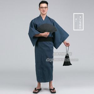 Mannelijke Traditionele Japan Kimono Badjassen Mens Katoen Robe Yukata Mannen Badjas Zomer Nachtkleding met Riem en fan A52601